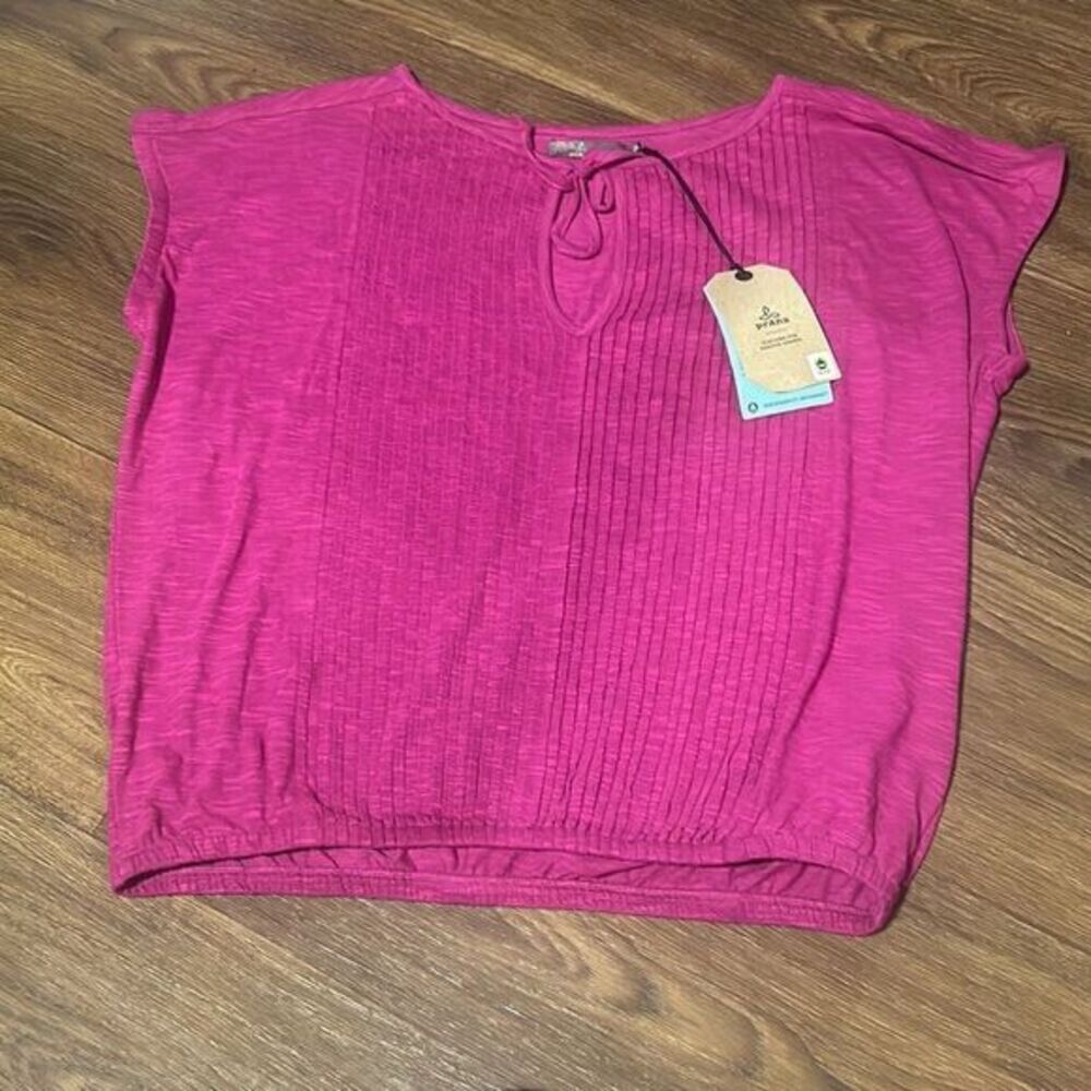 NWT Prana Womens Orchid Bloom Magenta‎ Pintuck Keyhole Ocupas Popover Top Small